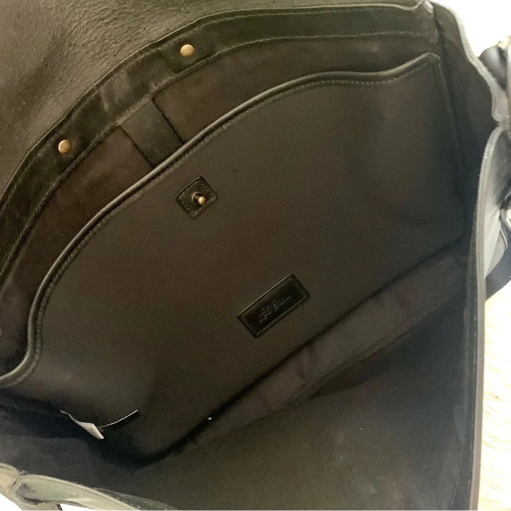 LL Bean Black Leather Briefcase Laptop Messenger Bag Mens
